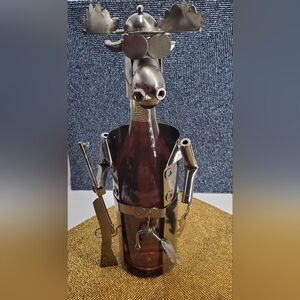 Bottle holder moose as hunter bottle rack decorative object metal (LT1)